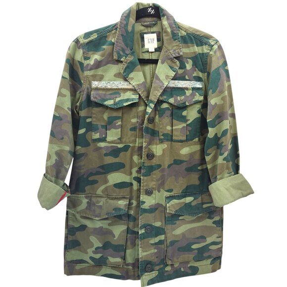 Gap Women's Military Lightweight Camo Utility Jacket Size Small w/o Belt - Picture 1 of 15